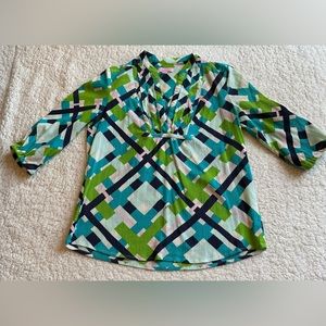 Lilly Pulitzer Womens Tunic Top V Neck 3/4 Sleeve Geo Print 100% Cotton Size 0